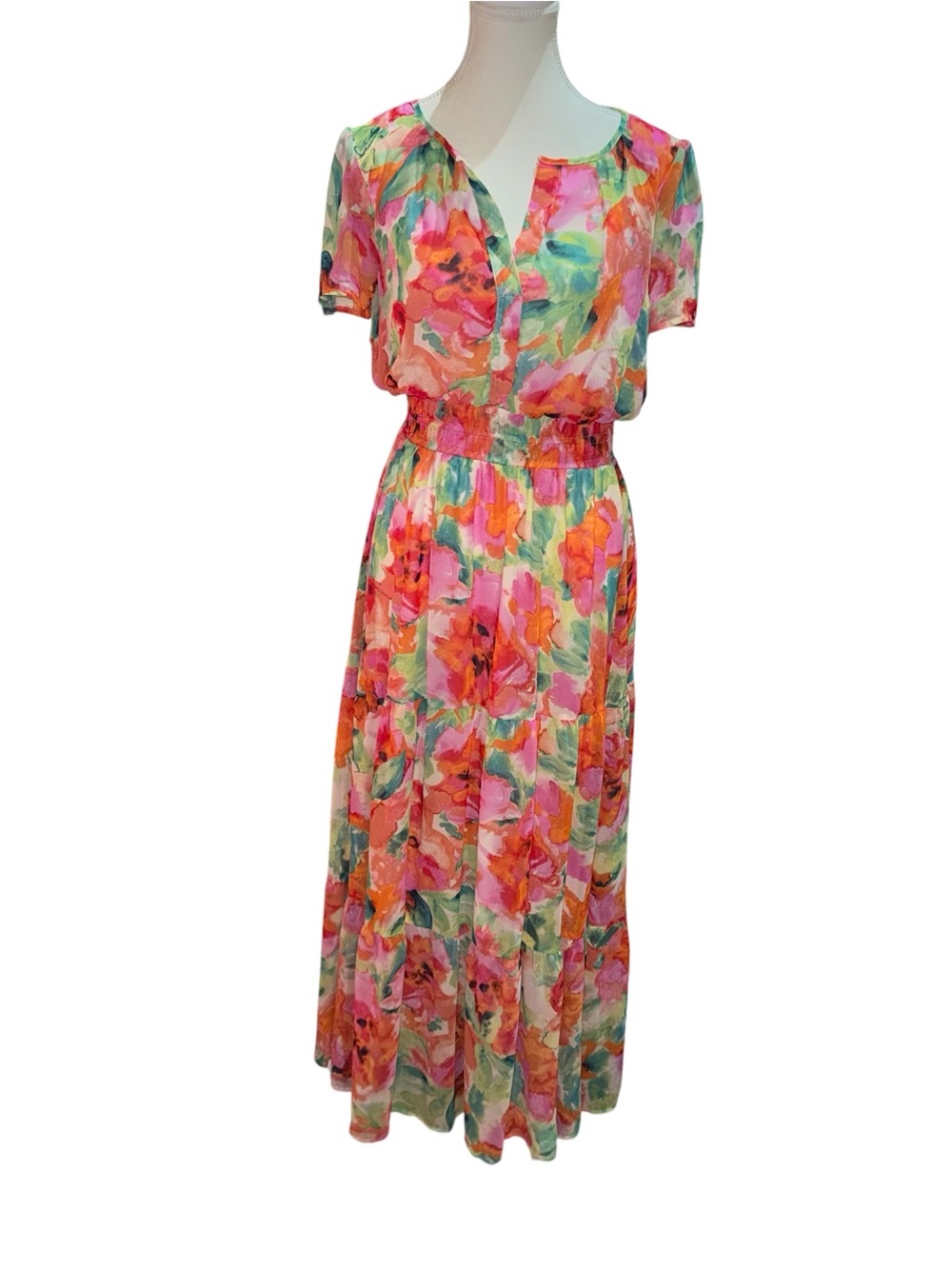 Watercolor floral midi dress